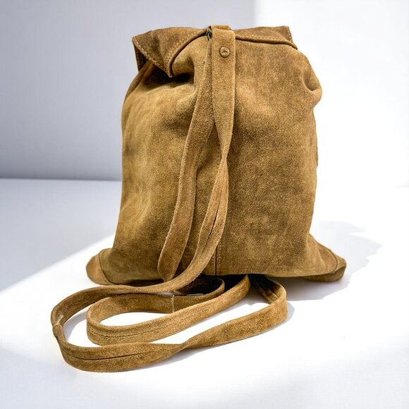 Vintage Brown Suede Backpack – Men’s Medium Bag, Casual Drawstring Style - Picture 5 of 11